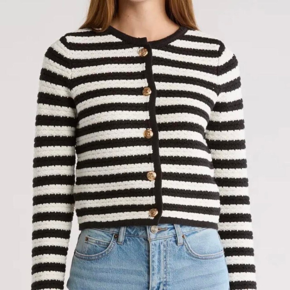 Lush Button Down Striped Structured Sweater Size … - image 1